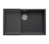 PRIMAGRAN Evier Sous Plan Graphite 76x47cm, Evier en Granit 1 bac + Kit de Vidage + Égouttoir Enroulable, Évier al mueble 80cm - London S513