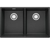 PRIMAGRAN Evier Sous Plan Graphite 76x47cm, Evier en Granit 2 bacs + Kit de Vidage, Évier al mueble 80cm - London Twin S003