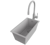 PRIMAGRAN Evier Sous Plan Gris 26x47cm, Evier en Granit 1 bac + Kit de Vidage, Évier al mueble 30cm - London