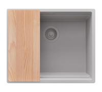 PRIMAGRAN Evier Sous Plan Gris 56x47cm, Evier en Granit 1 bac + Kit de Vidage + Planche à Découper, Évier al mueble 60cm - Prague