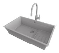 PRIMAGRAN Evier Sous Plan Gris 76x47cm, Evier en Granit 1 bac + Kit de Vidage, Évier al mueble 80cm - Prague