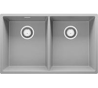 PRIMAGRAN Evier Sous Plan Gris 76x47cm, Evier en Granit 2 bacs + Kit de Vidage, Évier al mueble 80cm - London Twin S005