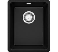 PRIMAGRAN Evier Sous Plan Noir 36x44cm, Evier en Granit 1 bac + Kit de Vidage, Évier al mueble 40cm - Venise Easy S001