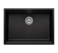 PRIMAGRAN Evier Sous Plan Noir 66x47cm, Evier en Granit 1 bac + Robinet 38x14cm + Kit de Vidage, Évier al mueble 70cm - Prague S473