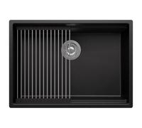 PRIMAGRAN Evier Sous Plan Noir 66x47cm, Evier en Granit 1 bac + Robinet 40x38cm + Kit de Vidage + Égouttoir Enroulable, Évier al mueble 70cm - Prague S509