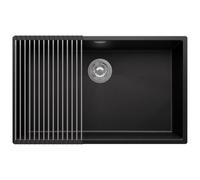 PRIMAGRAN Evier Sous Plan Noir 76x47cm, Evier en Granit 1 bac + Kit de Vidage + Égouttoir Enroulable, Évier al mueble 80cm - London S511