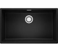 PRIMAGRAN Evier Sous Plan Noir 76x47cm, Evier en Granit 1 bac + Kit de Vidage, Évier al mueble 80cm - London S223