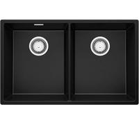PRIMAGRAN Evier Sous Plan Noir 76x47cm, Evier en Granit 2 bacs + Kit de Vidage, Évier al mueble 80cm - London Twin S001