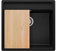 PRIMAGRAN Evier Sous Plan Noir Métallisé 56x53cm, Evier en Granit 1 bac + Kit de Vidage + Planche à Découper, Évier al mueble 60cm - Bergen S107