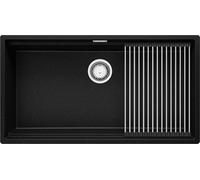 PRIMAGRAN Evier Sous Plan Noir Métallisé 86x47cm, Evier en Granit 1 bac + Kit de Vidage + Égouttoir Enroulable, Évier al mueble 90cm - Prague S335