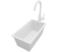 PRIMAGRAN Evier Sous Plan Tout Blanc 26x47cm, Evier en Granit 1 bac + Robinet 32x20cm, Évier al mueble 30cm - London