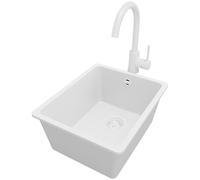 PRIMAGRAN Evier Sous Plan Tout Blanc 36x44cm, Evier en Granit 1 bac + Robinet 32x20cm, Évier al mueble 40cm - Venise Easy