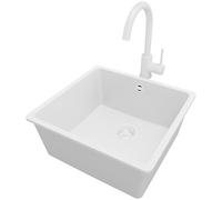 PRIMAGRAN Evier Sous Plan Tout Blanc 46x44cm, Evier en Granit 1 bac + Robinet 32x20cm, Évier al mueble 50cm - Venise Easy