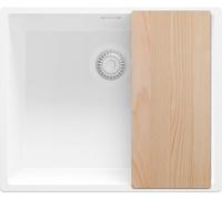 PRIMAGRAN Evier Sous Plan Tout Blanc 56x47cm, Evier en Granit 1 bac + Kit de Vidage + Planche à Découper, Évier al mueble 60cm - London S360