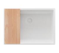 PRIMAGRAN Evier Sous Plan Tout Blanc 66x47cm, Evier en Granit 1 bac + Robinet 40x20cm + Kit de Vidage + Planche à Découper, Évier al mueble 70cm - Prague S498