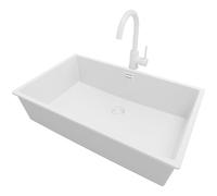 PRIMAGRAN Evier Sous Plan Tout Blanc 76x47cm, Evier en Granit 1 bac + Robinet 32x20cm, Évier al mueble 80cm - London
