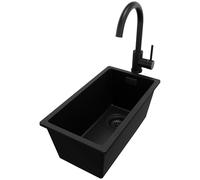 PRIMAGRAN Evier Sous Plan Tout Noir 26x47cm, Evier en Granit 1 bac + Robinet 32x20cm, Évier al mueble 30cm - London