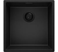 PRIMAGRAN Evier Sous Plan Tout Noir 46x47cm, Evier en Granit 1 bac + Kit de Vidage, Évier al mueble 50cm - London S213