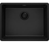 PRIMAGRAN Evier Sous Plan Tout Noir 56x44cm, Evier en Granit 1 bac + Kit de Vidage, Évier au Meuble 60cm - Venise S067