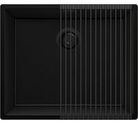 PRIMAGRAN Evier Sous Plan Tout Noir 56x47cm, Evier en Granit 1 bac + Kit de Vidage + Égouttoir Enroulable, Évier al mueble 60cm - London S349