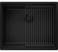 PRIMAGRAN Evier Sous Plan Tout Noir 56x47cm, Evier en Granit 1 bac + Kit de Vidage + Égouttoir Enroulable, Évier al mueble 60cm - Prague S225