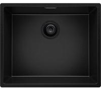 PRIMAGRAN Evier Sous Plan Tout Noir 56x47cm, Evier en Granit 1 bac + Kit de Vidage, Évier au Meuble 60cm - London S303