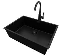 PRIMAGRAN Evier Sous Plan Tout Noir 66x47cm, Evier en Granit 1 bac + Robinet 32x20cm, Évier al mueble 70cm - London