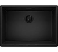 PRIMAGRAN Evier Sous Plan Tout Noir 66x47cm, Evier en Granit 1 bac + Robinet 40x20cm + Kit de Vidage, Évier al mueble 70cm - London S280