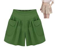 Primarilyx Shorts, Primarilyx Women Beach Casual Hot Shorts, Solid Two Pockets Pleated Wide (Army Green,Grand)