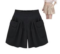 Primarilyx Shorts, Primarilyx Women Beach Casual Hot Shorts, Solid Two Pockets Pleated Wide (Black,4TP)