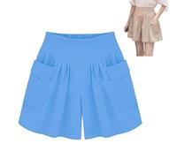 Primarilyx Shorts, Primarilyx Women Beach Casual Hot Shorts, Solid Two Pockets Pleated Wide (Blue,5TP)