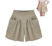 Primarilyx Shorts, Primarilyx Women Beach Casual Hot Shorts, Solid Two Pockets Pleated Wide (Khaki,4TP)