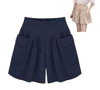 Primarilyx Shorts, Primarilyx Women Beach Casual Hot Shorts, Solid Two Pockets Pleated Wide (Navy Blue,5TP)