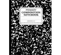 Primary Composition Notebook: Black Marble Draw and Write Notebook for Boys and Girls Grades K-2 with Picture Space on Top and Dotted Midline for Story Writing, Handwriting Practice, and Drawing