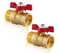 Primasage Vanne à Sphère Laiton 3/4 2 Pièces avec Poignée à Aile Rouge Vanne à Papillon Épaissie Anti Fuite, Robinet Arrêt Eau Laiton Adapté au Contrôle des Tuyaux, Robinet de Conduite d'Eau