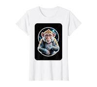 Primate Cosmique contemplant la Lune T-Shirt Graphique avec Valeur, Femme, Blanc, L