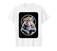Primate Cosmique contemplant la Lune T-Shirt Graphique avec Valeur, Homme, Blanc, S