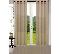 Primavera Uni -20332CN Lot de 2 Rideaux en Voile Transparent pour Salon avec Fermeture à Ruban en Plomb Sable 245 x 140 cm