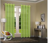 Primavera Uni -20332CN Lot de 2 Rideaux en Voile Transparent Vert Pomme 245 x 140 cm