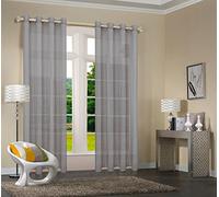 Primavera Uni -20332CN Lot de 2 Rideaux Transparents pour Salon - Gris - 245 x 140 cm - avec Finition en Plomb - Gris