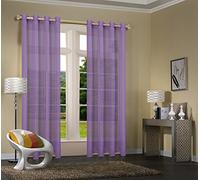 Primavera Uni -20332CN Lot de 2 Rideaux Violets Transparents pour Salon - 245 x 140 cm - avec Finition en Plomb Violet