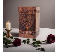 Prime Art Urne en bois pour cendres humaines Arbre de vie Urne funéraire pour cendres d'adultes, urnes funéraires en bois pour animaux domestiques (taille L, 28,6 cm H x 6,25 l), cœur naturel)