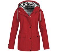Prime Ciré Femme Imperméable Manches Longues Manteau De Pluie Femme Automne Hiver Impermeable Veste Femme Mi Saison Capuche Parka Cadeau Fete des Meres Utile(1B-Rouge,XL)