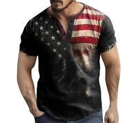 Prime Deals T-Shirt à Manches Courtes pour Hommes, Mode de Rue, Sport, Vintage, Drapeau américain imprimé, col, t-Shirts Chemises Boutonnées en Soie Surdimensionnées pour Hommes Soldes Soldes