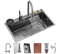 Prime Évier de cuisine en acier inoxydable 304 à cuve unique avec robinet en cascade rabattable et ensemble complet d'accessoires pour bar et stations de travail de cuisine, 75 x 45 x 22 cm