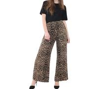 Prime fashions - Femmes Pantalon Palazzo uni évasé - Pantalon jambe large évasé - Taille élastiquée - Vêtement décontracté, imprimé léopard, 40-42