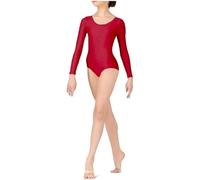 Prime fashions - Justaucorps à manches longues pour fille - Nylon brillant - Coupe confortable, Rouge, 7-8 ans
