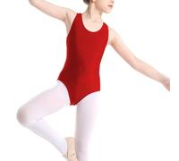 Prime fashions Justaucorps sans manches pour fille - Pour l'école, le sport, la danse, le ballet et la gymnastique, Rouge, 9-10 ans