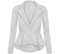 Prime fashions Veste blazer à péplum pour femme - Coupe ajustée Manches longues Découpe à volants Veste courte, ecru, 42