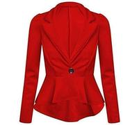 Prime fashions Veste blazer à péplum pour femme - Coupe ajustée Manches longues Découpe évasée et fronces, Rouge, 38